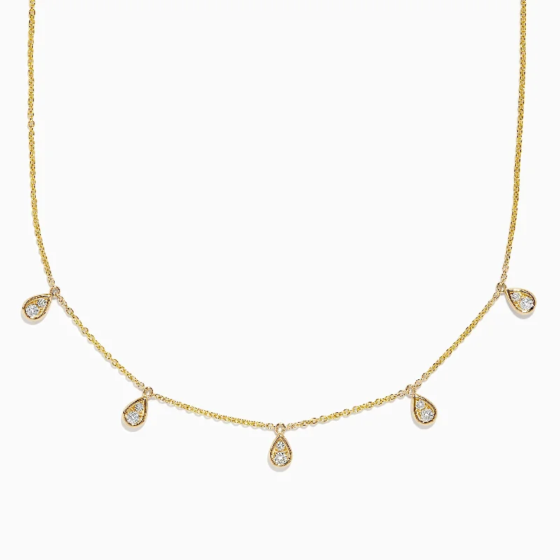 Handmade Heart Necklaces -D'oro 14K Yellow Gold Diamond Rain Drop Station Necklace 0.49 TCW