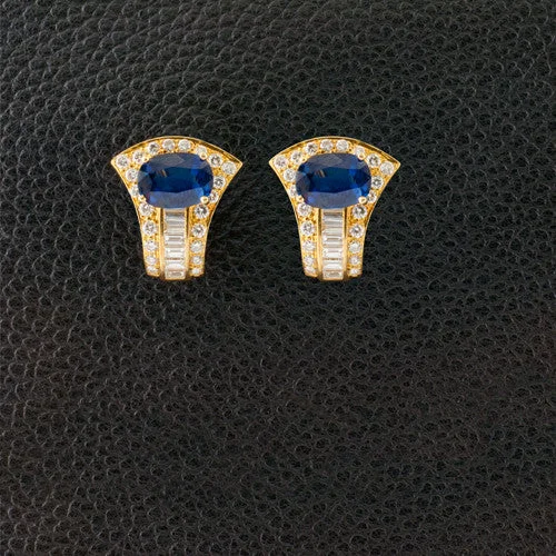 Custom Wedding Earrings-Sapphire & Diamond Estate Earrings