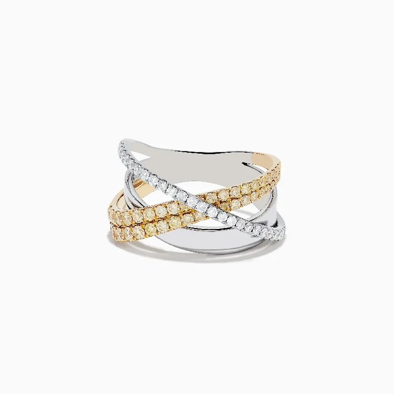 Simple gold wedding rings-14K Two-Tone Gold Yellow and White Diamond Crossover Ring