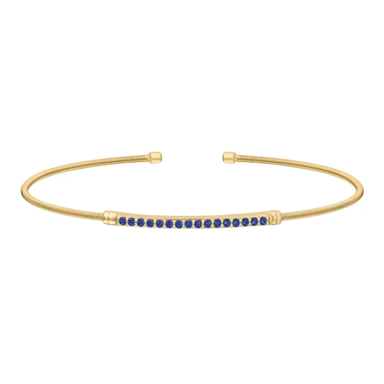 Personalized Bracelets For Couples-Gold Finish Sterling Silver Cable Cuff Bracelet with Simulated Blue Sapphire Birth Gems - September