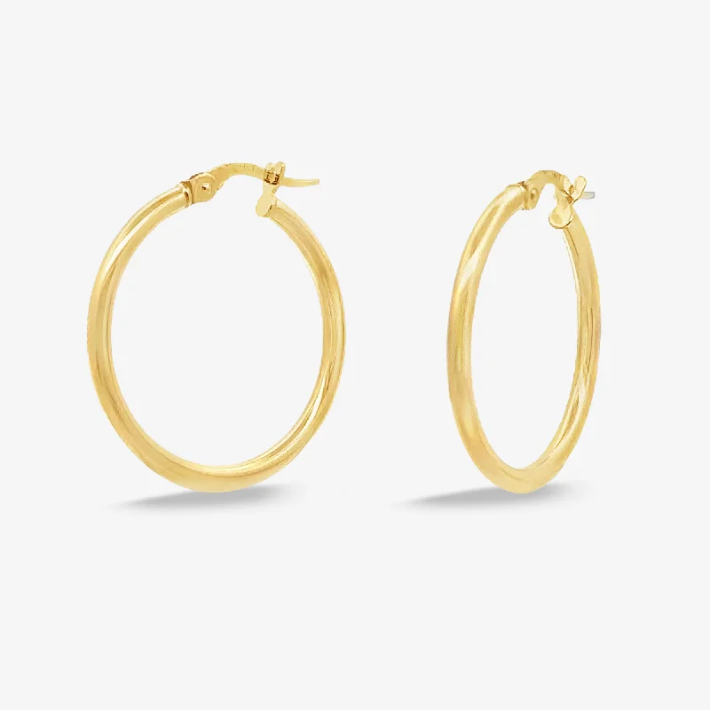 Large Crystal Earrings-Classic 2mm Round 1" Gold Hoop Earrings