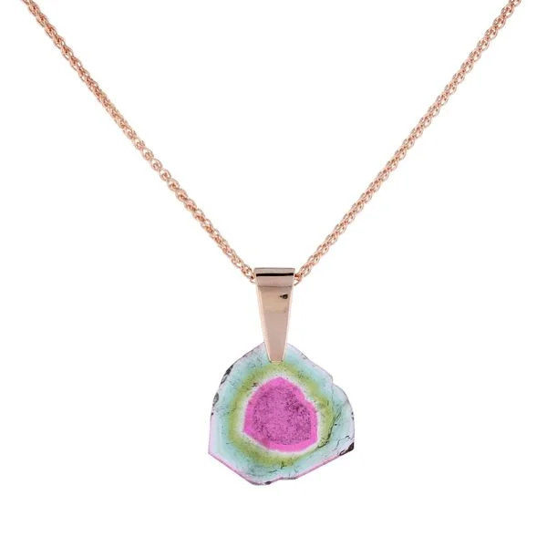 Geometric Pendant Necklaces -Watermelon Tourmaline Necklace