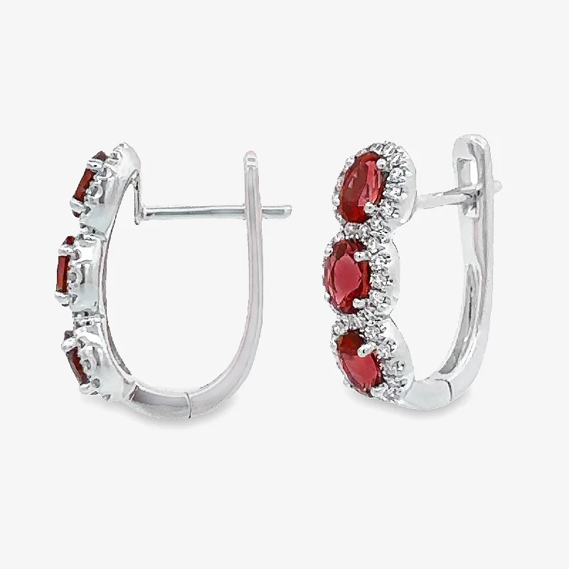 Crystal Earrings-U-Hoop Ruby & Diamond Halo Earrings