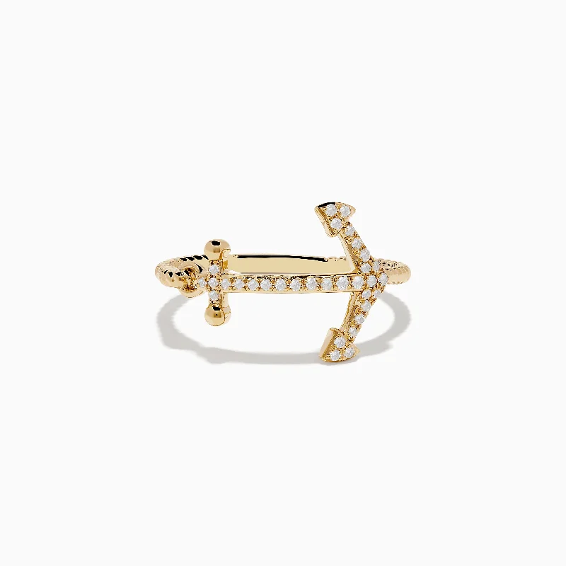 Unique rings with diamonds-Seaside 14K Yellow Gold Diamond Anchor Ring