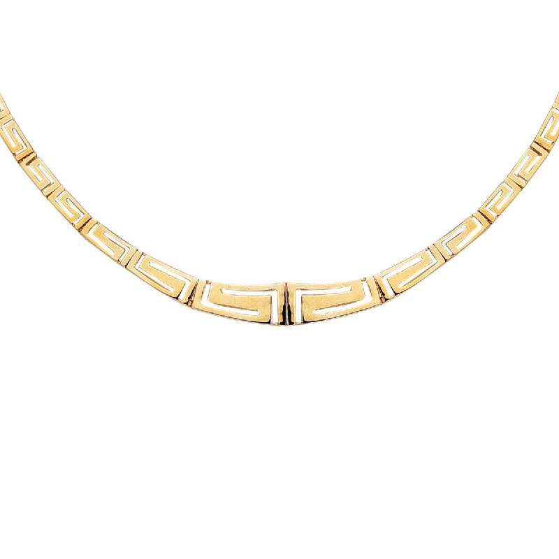 Gift Boxed Necklaces -14kt 17" Yellow Gold Shiny Graduated Greek Key Fancy Necklace with Box Catch CLASP GK8-17