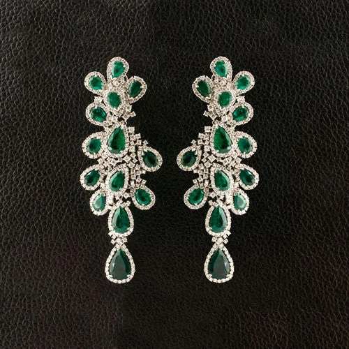 Chain Earrings-Emerald & Diamond Chandelier Earrings