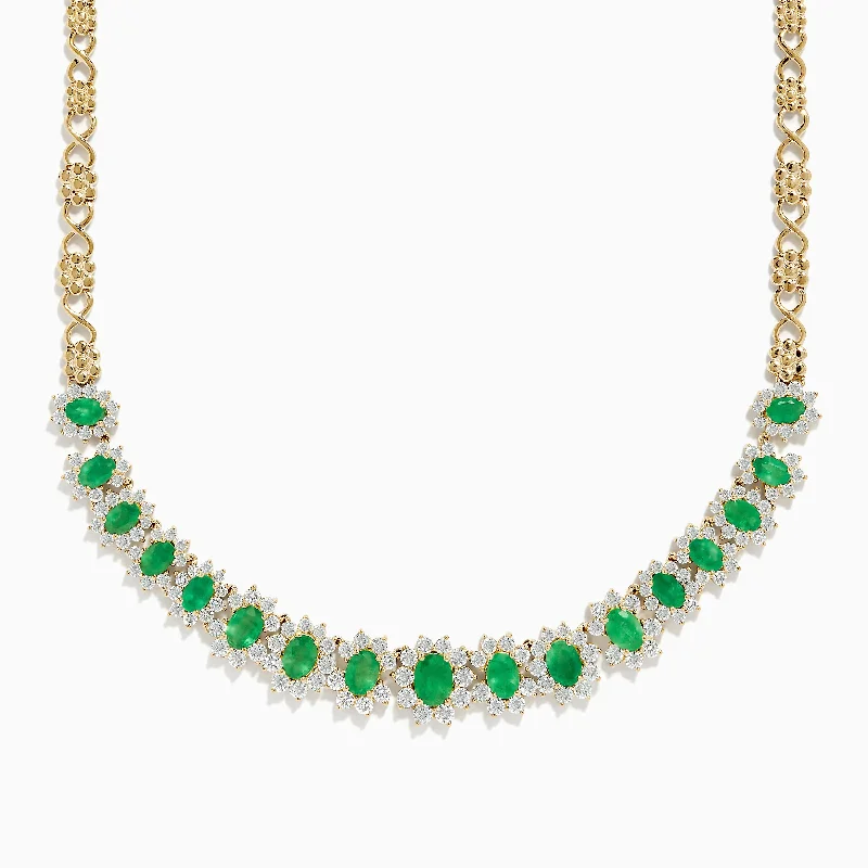 Topaz Necklaces -Brasilica 14K Yellow Gold Emerald and Diamond Necklace