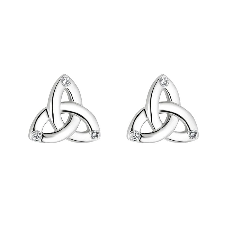 Round Earrings-14k White Gold Flush Diamond Trinity Knot Earrings