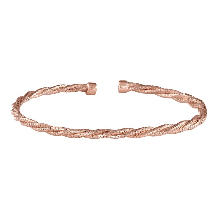 Bangles And Bracelets For Women-Rose Gold Finish Sterling Silver Twisted Cable Cuff Bracelet