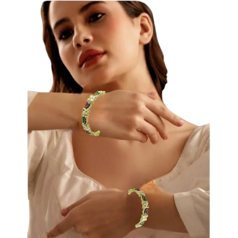 Bangles For Women With Beautiful Designs-Amity Arts Gold Plated Meenakari Bangle (2 Piece)