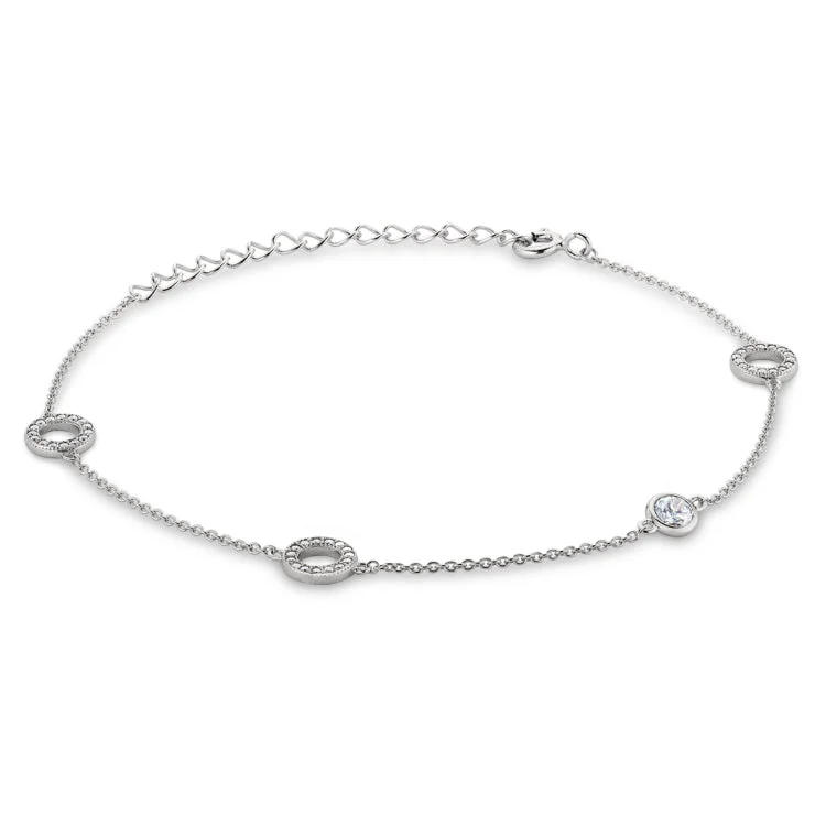 Silver Cuff Bracelets For Women-Platinum Finish Sterling Silver Micropave Open Circle and Bezel Adjustable Bracelet with Simulated Diamonds 7" - 9"