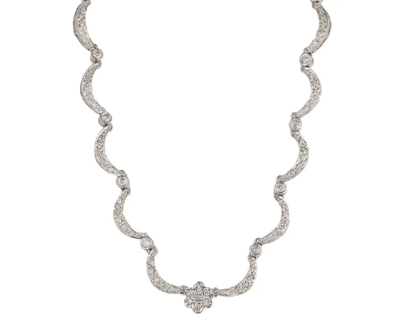 Silver Necklaces -1.95ctw Diamond Crescent Moon Linked Necklace in 18K