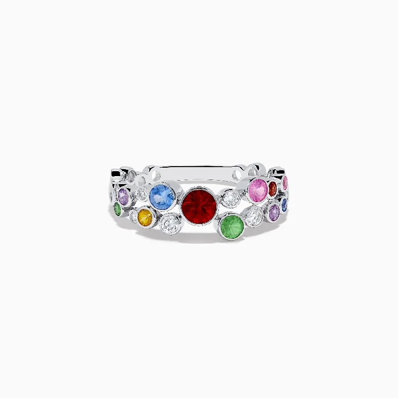 Affordable rings for special occasions-14K White Gold Multi Sapphire Ring