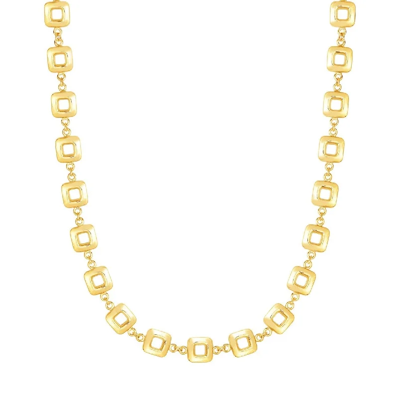 Matching Couples Necklaces -14kt Gold 17" Yellow Finish Shiny Square Link Necklace with Lobster Clasp NCK3669-17