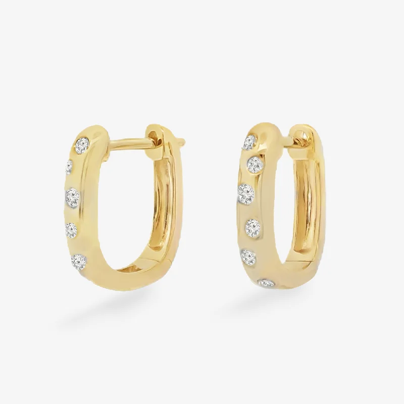 Crystal Drop Earrings-Burnished Diamond U Hoop Huggie Earrings