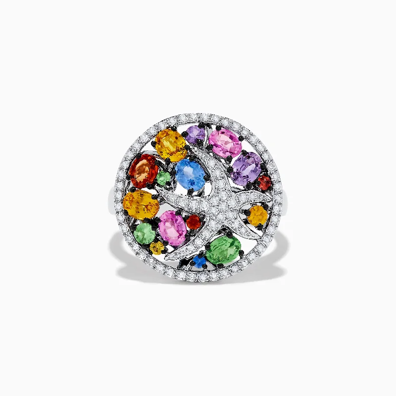 Simple engagement rings with gemstones-Watercolors 14K White Gold Diamond and Multi Sapphire Ring