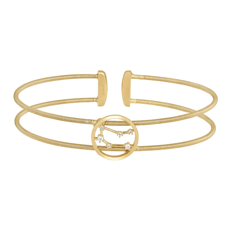 Stackable Bangles And Bracelets-Gold Finish Sterling Silver Cable Cuff Constellation Bracelet with Simulated Diamonds - Gemini