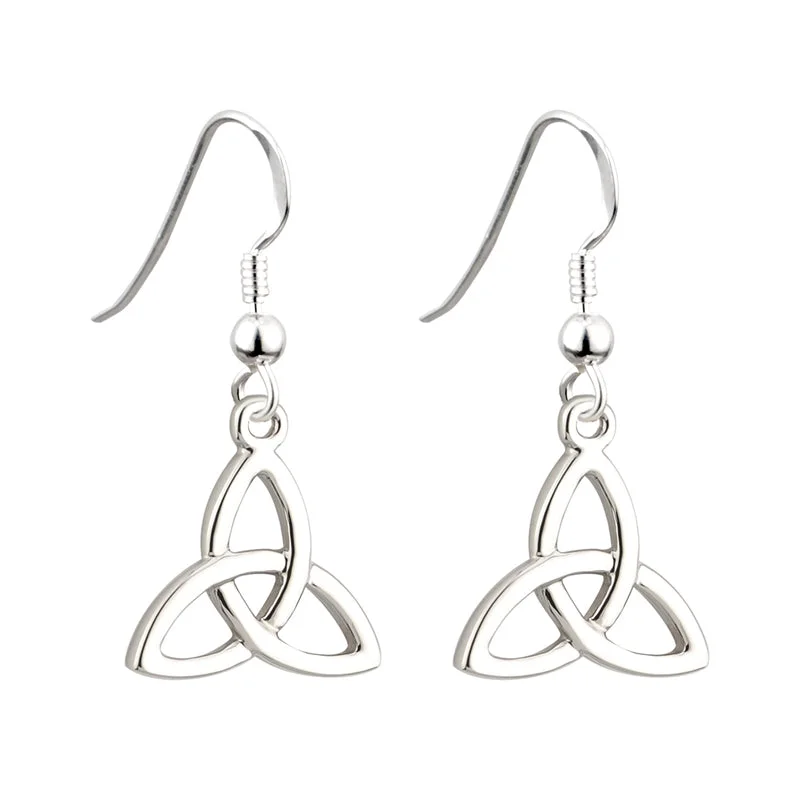 Freshwater Pearl Earrings-Rhodium Trinity Knot Drop Earrings