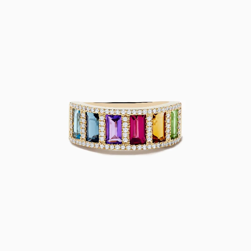 Cocktail rings-Mosaic 14K Yellow Gold Multi Gemstone and Diamond Ring