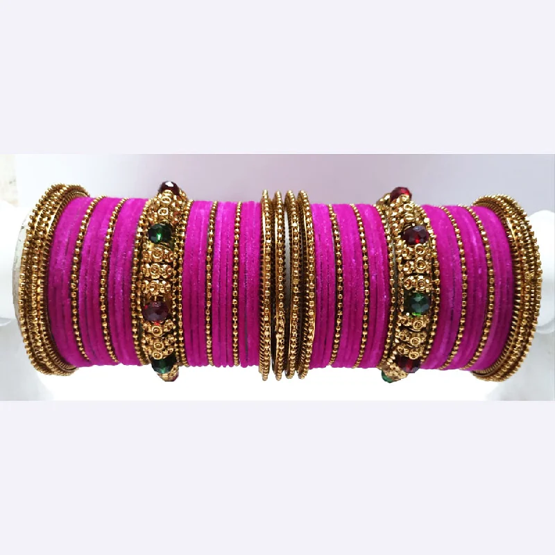 Custom Wedding Bangles For Brides-Ravechi Art Gold Plated Velvet Bangles Set