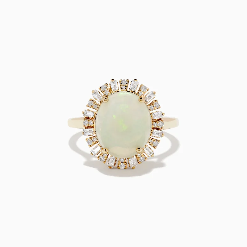 Wedding rings with rubies-Aurora 14K Yellow Gold Opal Diamond Ring