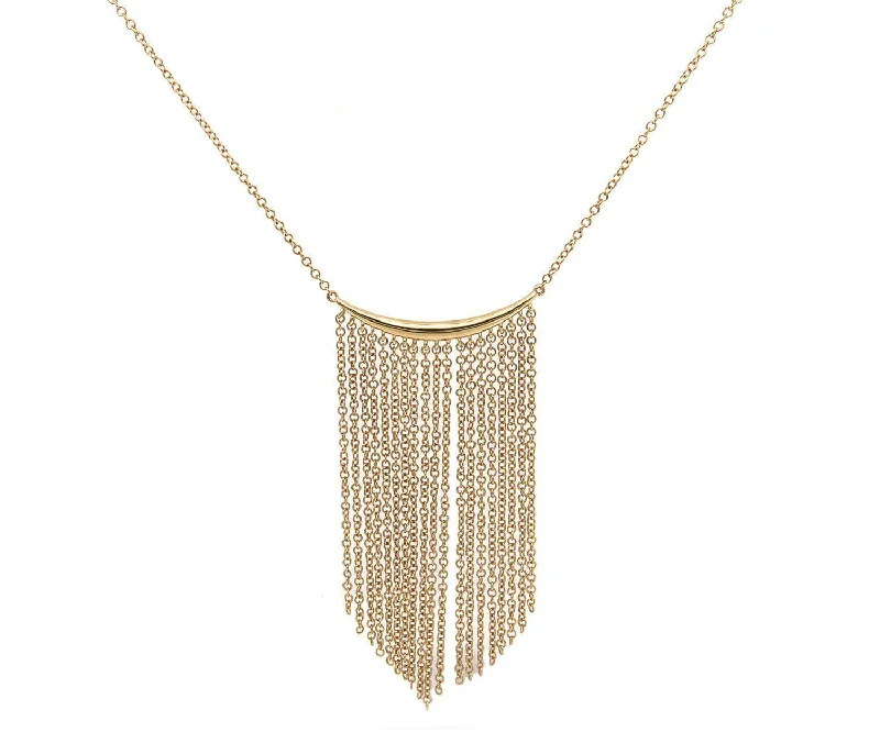 Multi-Layer Gold Necklaces -New Gabriel & Co. Curved Bar Multi Strand Fringe Necklace in 14K