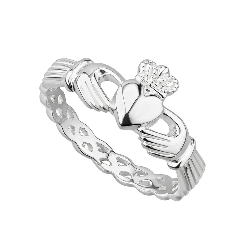 Engagement rings with birthstones-Sterling Silver Woven Claddagh Ring Solvar