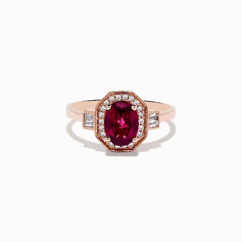 Stackable engagement rings-14K Rose Gold Rhodolite and Diamond Ring