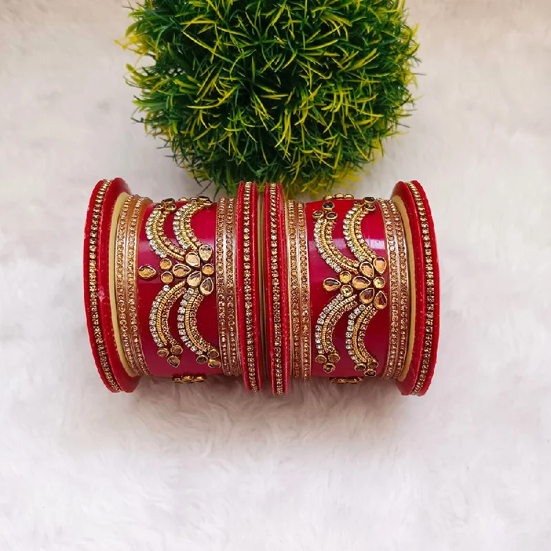 Gold Bangles With Antique Work-Darshana Jewels Gold Plated Acrylic Bangles Set