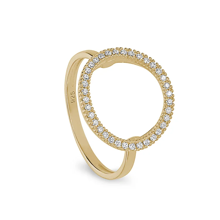 Diamond wedding rings for women-Gold Finish Sterling Silver Micropave Open Circle Ring with Simulated Diamonds