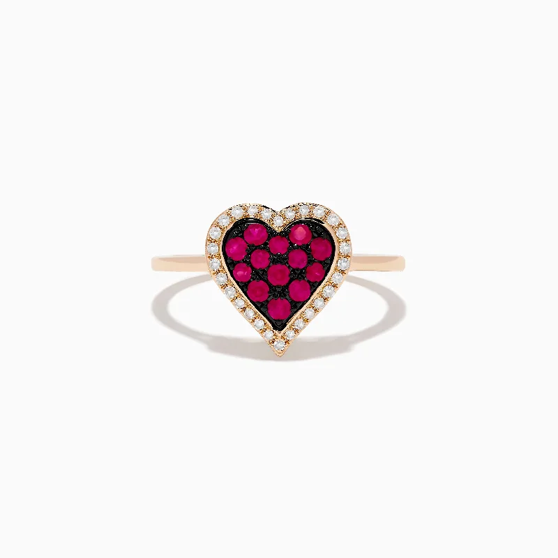 Fashion rings-Novelty 14K Rose Gold Ruby and Diamond Heart Ring