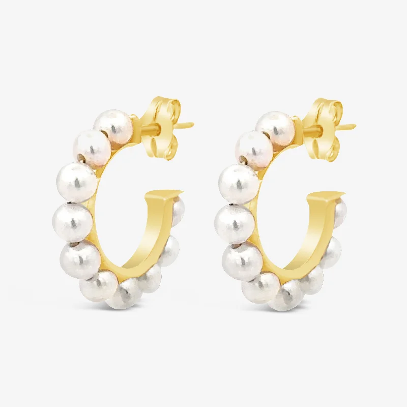 Diamond Earrings With Gold-Mini Pearl Hoop Earrings