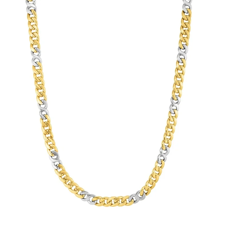 Boho Necklaces -14kt Gold 22" Yellow+White Finish Shiny Oval Fancy Link Necklace with Lobster Clasp YWNCK5250-22