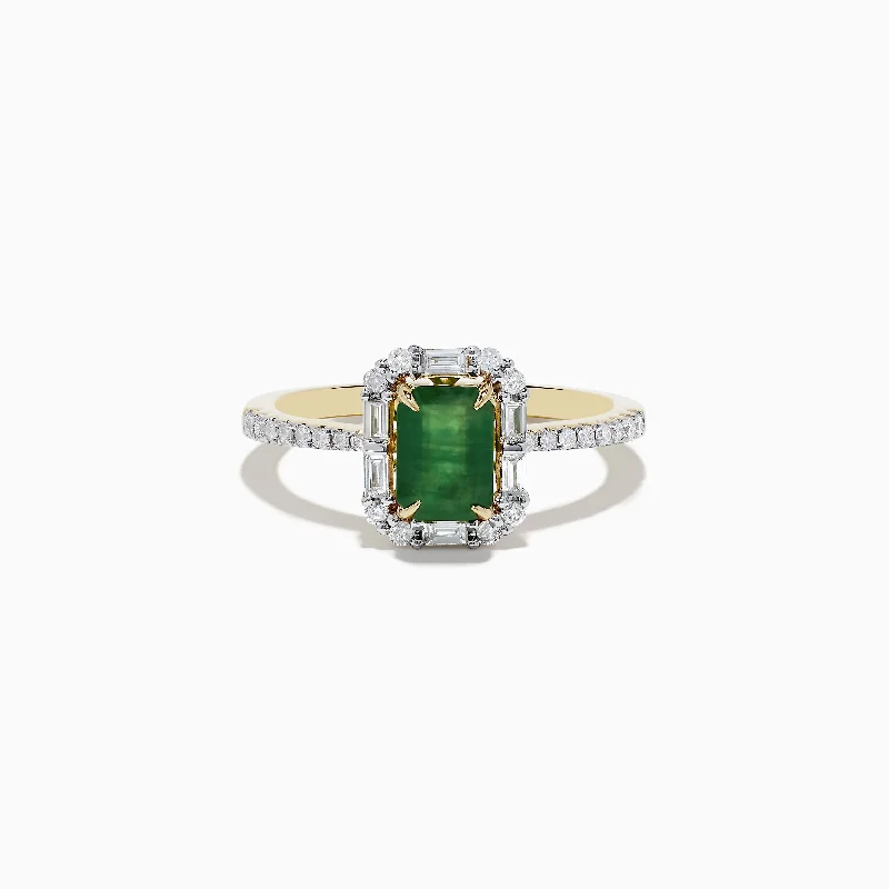 Promise rings-14K Yellow Gold Emerald and Diamond Ring