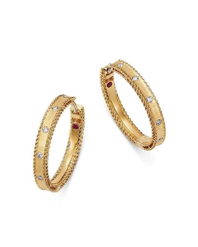 Unique Hoop Earrings-Roberto Coin 18k Yellow Gold Diamond Earrings