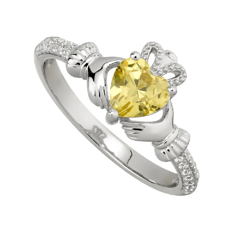 Heart-shaped engagement rings-November Claddagh Birthstone Ring