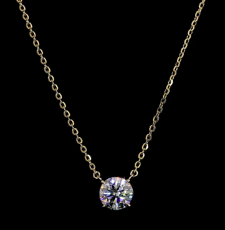 Birthstone Bead Necklaces -14K Yellow Gold Lab Grown Diamond Solitaire Pendant Necklace 1.07CTW PD778