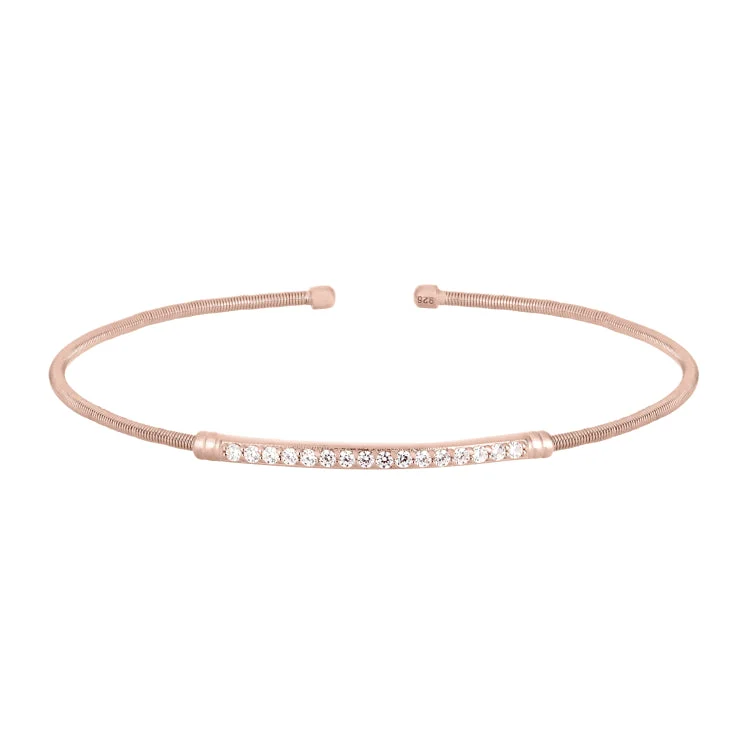 Crystal Gemstone Bracelets For Women-Rose Gold Finish Sterling Silver Cable Cuff Bracelet with Simulated Diamond Birth Gems - April