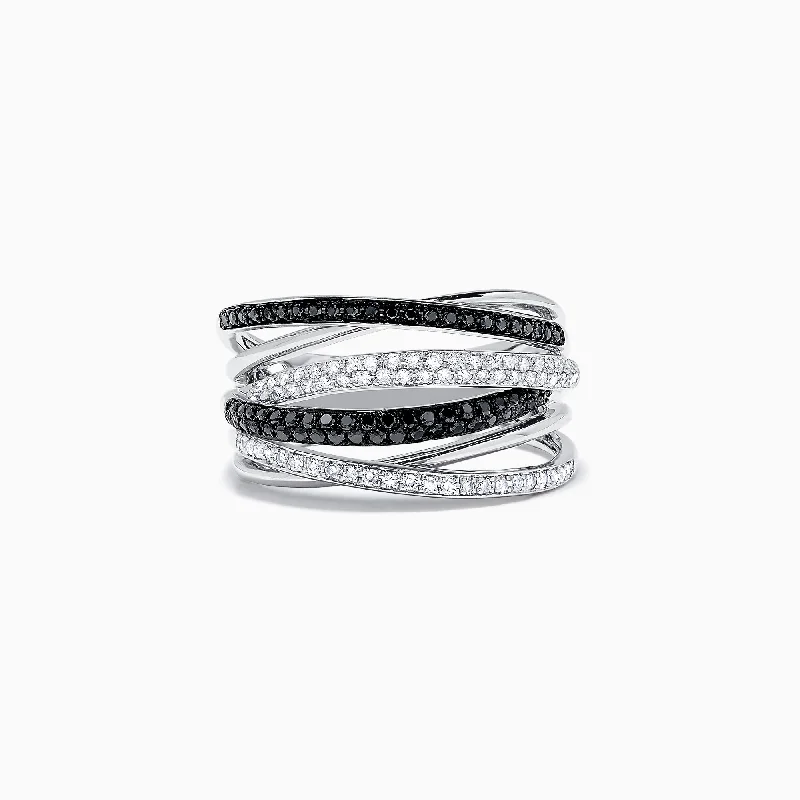 Custom rings for engagements-14K White Gold Black and White Diamond Ring, 0.56 TCW