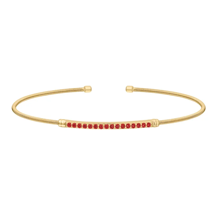 Stylish Gold Bracelets For Men-Gold Finish Sterling Silver Cable Cuff Bracelet with Simulated Garnet Birth Gems - January