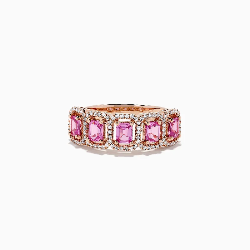 Topaz rings-14K Rose Gold Pink Sapphire and Diamond Ring, 1.49 TCW