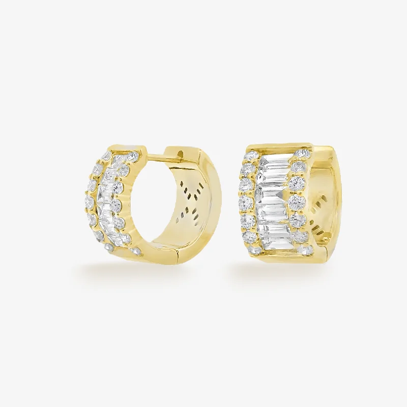 Trendy Drop Earrings-1.90CT Baguette & Round Diamond Huggie Earrings