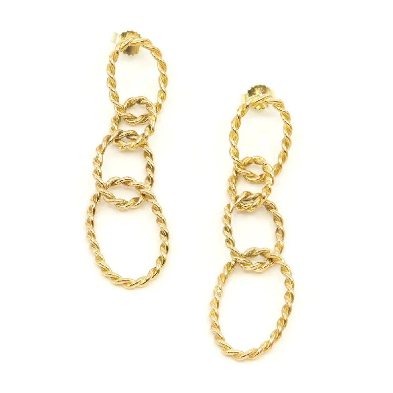 Pearl Drop Earrings For Brides-Oval Coiled Gold Links Earring