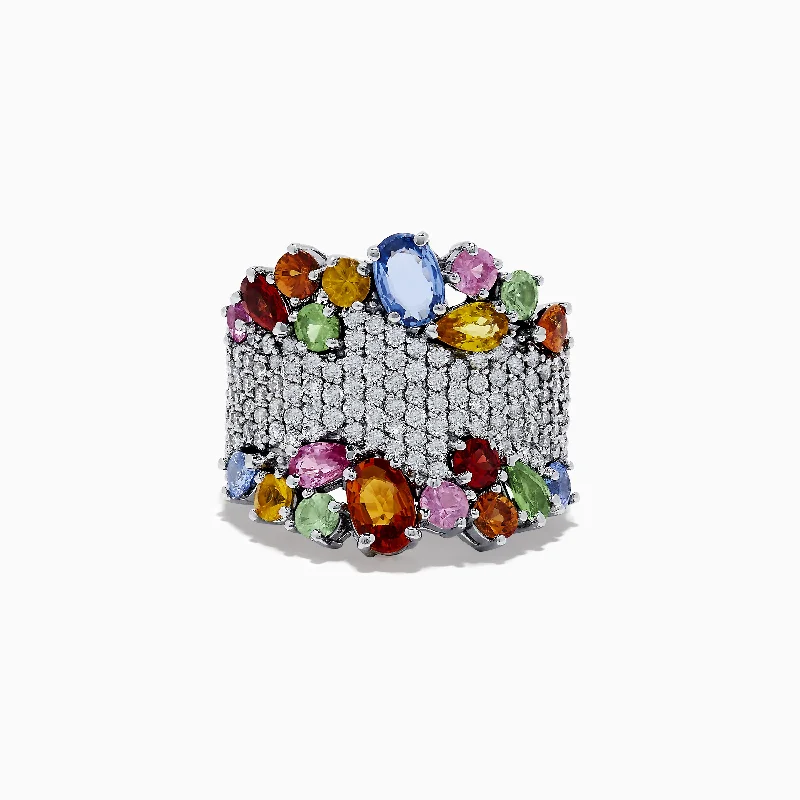 Simple rings-Watercolors 14K White Gold Multi Sapphire and Diamond Ring