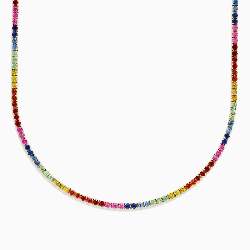 Custom Initial Necklaces -Watercolors 14K Yellow Gold Multi Sapphire Tennis Necklace