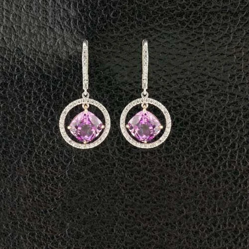 Colorful Earrings For Wedding-Kunzite & Diamond Dangle Earrings