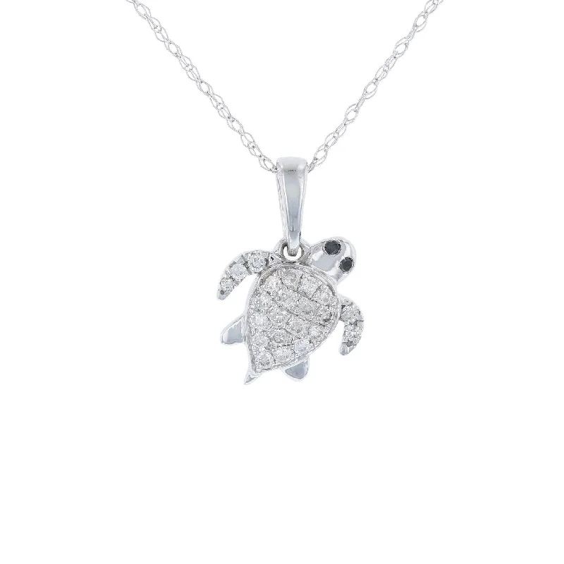 Personalized Heart Shape Necklaces -Black & White Diamond Turtle Necklace