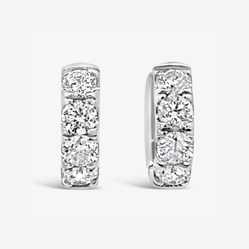 Wedding Earrings With Pearls-Prong Set 1.20CT Diamond Huggie Earrings