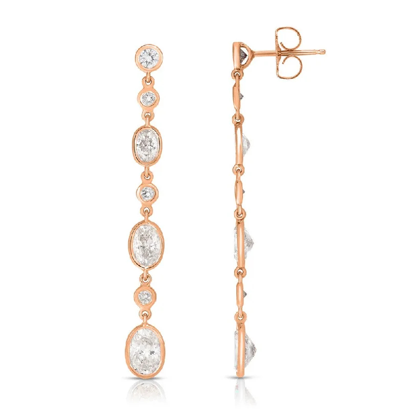 Abstract Drop Earrings-14K Rose Gold Round and Oval Diamond Earrings Z00142828