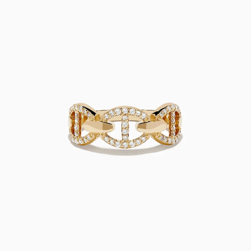 Fashionable gemstone rings for women-D'oro 14K Yellow Gold Diamond Anchor Chain Band